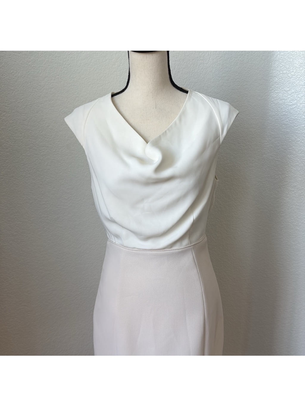 Reiss Ivory Cap-Sleeve Drape-Neck Midi Dress